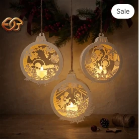 Combo 3 Christmas Ornament Candle paper Lantern SVG - 3D Christmas Night Light Template