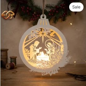Christmas Ornament Candle paper Lantern SVG - 3D Christmas Night Light Template 1