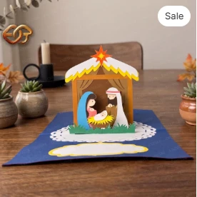 Nativity Scene pop -up card SVG - 3D Layered Christmas Paper Craft Template for Cricut 3