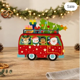 Christmas pop-up Bus SVG - 3D Layered Christmas Paper Craft Template for Cricut