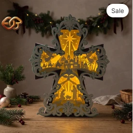 Nativity Scene Cross Box SVG for Cricut | 3D Layered SVG Paper cut Light Box Template