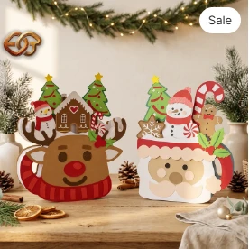 Combo 2 santa Claus pop-up Mug SVG - 3D Layered Chrismas Paper Craft Template for Cricut