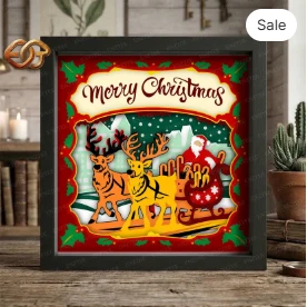 Santa Claus Shadow Box SVG for Cricut | 3D Layered SVG Paper Cut Light Box Template 3