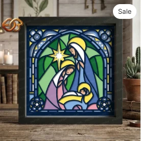 Nativity Scene Shadow Box SVG for Cricut | 3D Layered SVG Paper cut Light Box Template 2