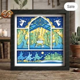 Nativity Scene Shadow Box SVG for Cricut | 3D Layered SVG Paper cut Light Box Template 1