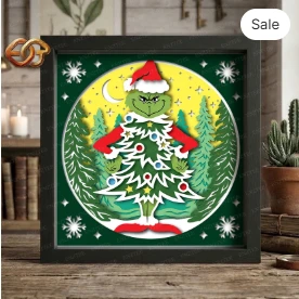 Merry Christmas Shadow Box SVG for Cricut | 3D Layered SVG Paper cut Light Box Template 1