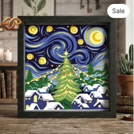 Christmas Village Shadow Box SVG for Cricut | 3D Layered SVG Paper Cut Light Box Template 4