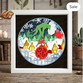 Christmas Village Shadow Box SVG for Cricut | 3D Layered SVG Paper Cut Light Box Template 3