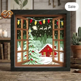 Christmas Village Shadow Box SVG for Cricut | 3D Layered SVG Paper Cut Light Box Template 2