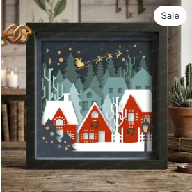 Christmas Village Shadow Box SVG for Cricut | 3D Layered SVG Paper Cut Light Box Template 1