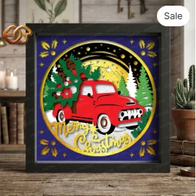 Christmas Truck Shadow Box SVG for Cricut | 3D Layered SVG Paper cut Light Box Template 1