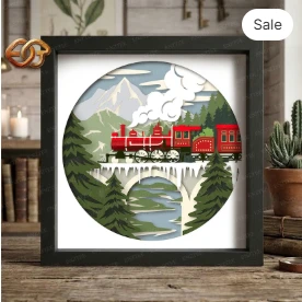 Christmas Train Shadow Box SVG for Cricut | 3D Layered SVG Paper cut Light Box Template