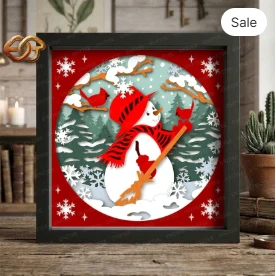 Christmas Snowman Shadow Box SVG for Cricut | 3D Layered SVG Paper cut Light Box Template 4