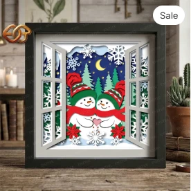 Christmas Snowman Shadow Box SVG for Cricut | 3D Layered SVG Paper cut Light Box Template 3