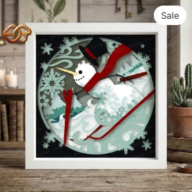 Christmas Snowman Shadow Box SVG for Cricut | 3D Layered SVG Paper cut Light Box Template 2