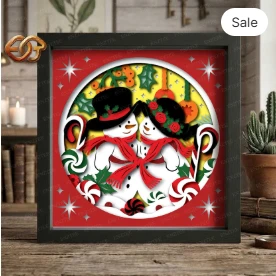 Christmas Snowman Shadow Box SVG for Cricut | 3D Layered SVG Paper cut Light Box Template 1