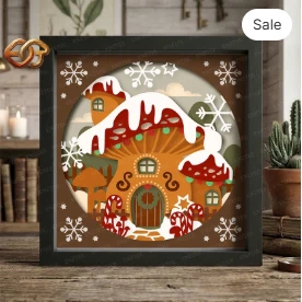 Christmas Mushroom Shadow Box SVG for Cricut | 3D Layered SVG Paper Cut Light Box Template