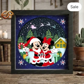 Christmas Mouse Couple Shadow Box SVG for Cricut | 3D Layered SVG Paper Cut Light Box Template 4