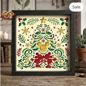 Christmas Mouse Couple Shadow Box SVG for Cricut | 3D Layered SVG Paper Cut Light Box Template 2