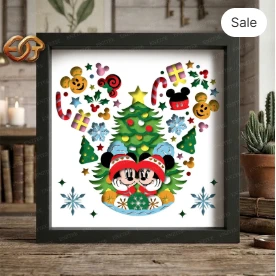 Christmas Mouse Couple Shadow Box SVG for Cricut | 3D Layered SVG Paper Cut Light Box Template 1