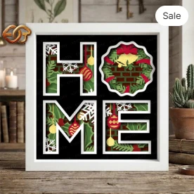 Christmas Home Shadow Box SVG for Cricut | 3D Layered SVG Paper cut Light Box Template