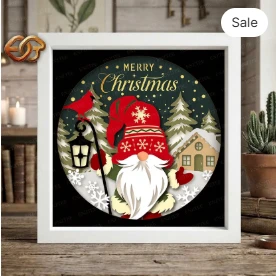 Christmas Gnome Shadow Box SVG for Cricut | 3D Layered SVG Paper cut Light Box Template 2
