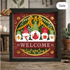 Christmas Gnome Shadow Box SVG for Cricut | 3D Layered SVG Paper cut Light Box Template 1