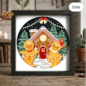 Christmas Gingerbread Shadow Box SVG for Cricut | 3D Layered SVG Paper Cut Light Box Template 1