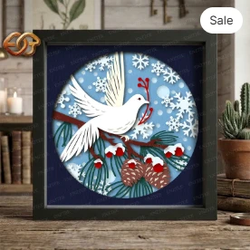 Christmas Dove Shadow Box SVG for Cricut | 3D Layered SVG Paper Cut Light Box Template