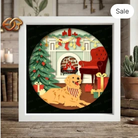 Christmas Dog Shadow Box SVG for Cricut | 3D Layered SVG Paper Cut Light Box Template