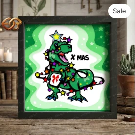 Christmas Dinosaur Shadow Box SVG for Cricut | 3D Layered SVG Paper cut Light Box Template