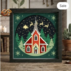 Christmas Church Shadow Box SVG for Cricut | 3D Layered SVG Paper cut Light Box Template 2