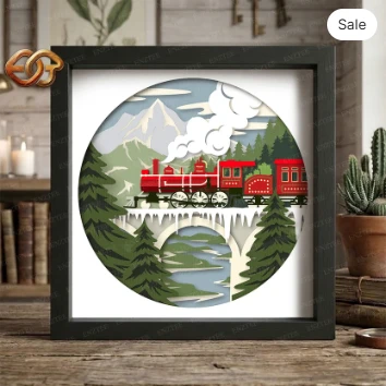 Christmas Train Shadow Box SVG for Cricut | 3D Layered SVG Paper Cut Light Box Template