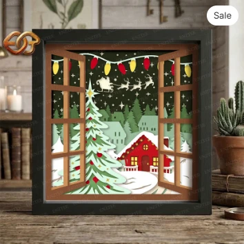 Christmas Village Shadow Box SVG for Cricut | 3D Layered SVG Paper Cut Light Box Template 2