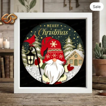 Christmas Gnome Shadow Box SVG for Cricut | 3D Layered SVG Paper Cut Light Box Template 2