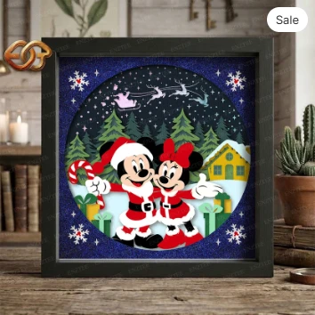 Christmas Mouse Couple Shadow Box SVG for Cricut | 3D Layered SVG Paper cut Light Box Template 4