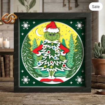 Merry Christmas Shadow Box SVG for Cricut | 3D Layered SVG Paper Cut Light Box Template 1
