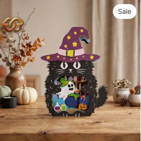 BOO Halloween pop-up Cat SVG - 3D Layered Halloween Paper Craft Template for Cricut