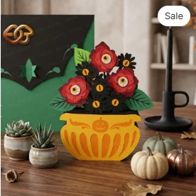 Halloween Plant pop-up Pot SVG - 3D Layered Halloween Paper Craft Template for Cricut 1