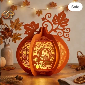 Pumpkin paper Lantern SVG - 3D Fall Season Night Light Template 2