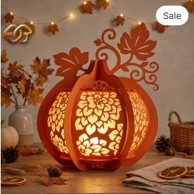 Pumpkin paper Lantern SVG - 3D Fall Season Night Light Template 1