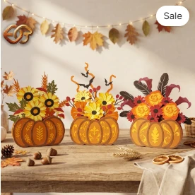 Combo 3 Flower POP-IJP Pumpkin Basket SVG - 3D Layered Fall & Halloween paper Craft Template for Cricut