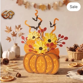 Flower POP-UP Pumpkin Basket SVG - 3D Layered Fall & Halloween paper Craft Template for Cricut 3