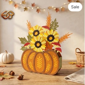 Flower POP-UP Pumpkin Basket SVG - 3D Layered Fall & Halloween Paper Craft Template for Cricut 2