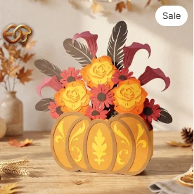 Flower POP-UP Pumpkin Basket SVG - 3D Layered Fall & Halloween Paper Craft Template for Cricut 1