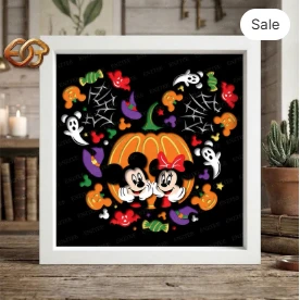 Pumpkin Mouse Couple Shadow Box SVG for Cricut | 3D Layered SVG Paper Cut Light Box Template 6