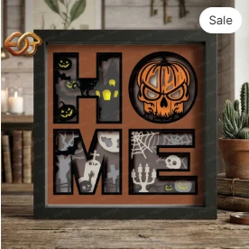 Halloween Home Shadow Box SVG for Cricut | 3D Layered SVG Paper Cut Light Box Template