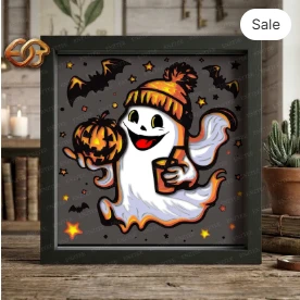 BOO Halloween Shadow Box SVG for Cricut | 3D Layered SVG Paper cut Light Box Template 1