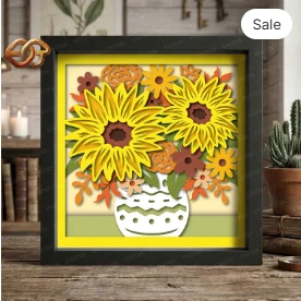 Fall Bouquet Shadow Box SVG for Cricut | 3D Layered SVG Paper cut Light Box Template