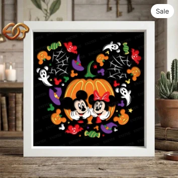 Pumpkin Mouse Couple Shadow Box SVG for Cricut | 3D Layered SVG Paper Cut Light Box Template 6